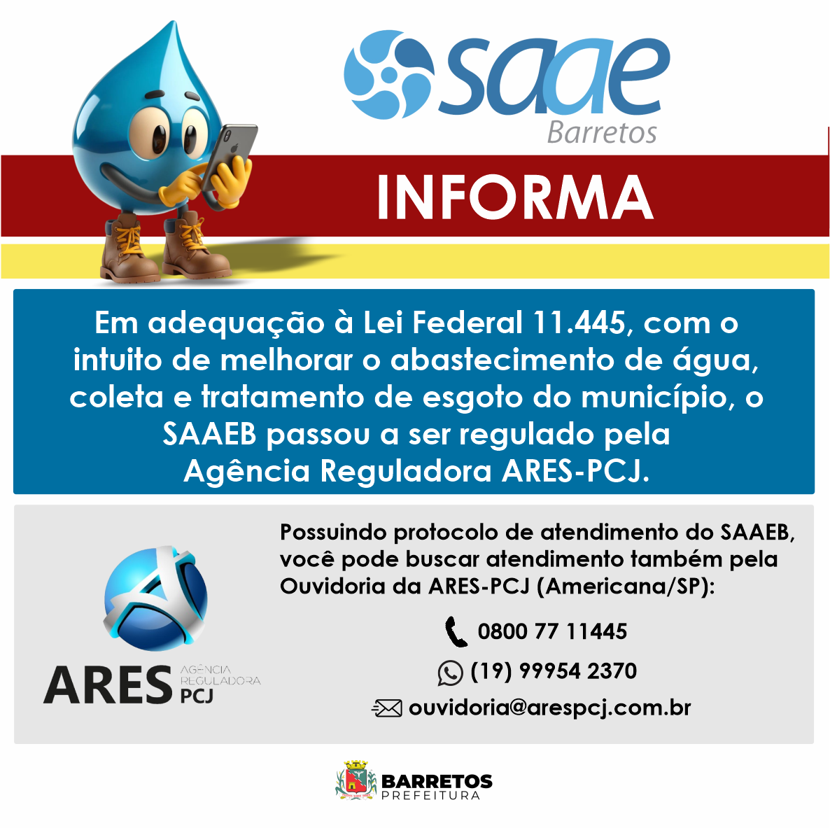 Barretenses podem solicitar atendimento à Agência Reguladora ARES-PCJ com protocolo do SAAEB